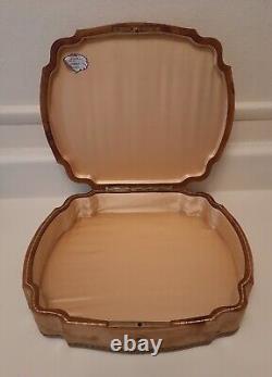 Vintage Carved Wood Leather Satin Jewelry Box France