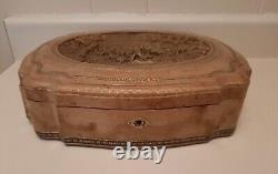 Vintage Carved Wood Leather Satin Jewelry Box France