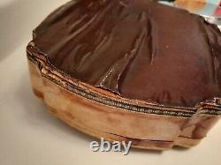 Vintage Carved Wood Leather Satin Jewelry Box France