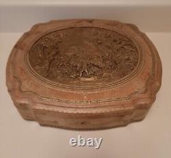 Vintage Carved Wood Leather Satin Jewelry Box France