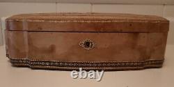 Vintage Carved Wood Leather Satin Jewelry Box France