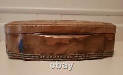 Vintage Carved Wood Leather Satin Jewelry Box France