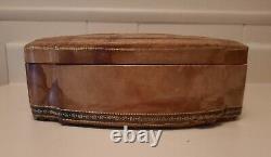 Vintage Carved Wood Leather Satin Jewelry Box France