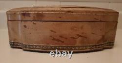 Vintage Carved Wood Leather Satin Jewelry Box France