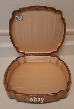 Vintage Carved Wood Leather Satin Jewelry Box France