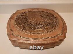 Vintage Carved Wood Leather Satin Jewelry Box France