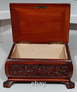 Vintage Carved Wooden Dresser / Jewelry Box Inlaid Relief Footed