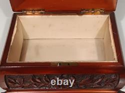 Vintage Carved Wooden Dresser / Jewelry Box Inlaid Relief Footed