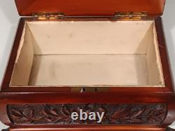 Vintage Carved Wooden Dresser / Jewelry Box Inlaid Relief Footed