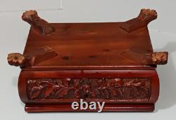 Vintage Carved Wooden Dresser / Jewelry Box Inlaid Relief Footed