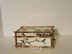 Vintage Ceramic Large Asian Trinket Box Birds (Swallows) And Bamboo Design