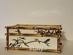 Vintage Ceramic Large Asian Trinket Box Birds (Swallows) And Bamboo Design