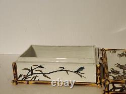 Vintage Ceramic Large Asian Trinket Box Birds (Swallows) And Bamboo Design