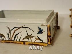 Vintage Ceramic Large Asian Trinket Box Birds (Swallows) And Bamboo Design