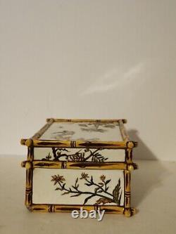 Vintage Ceramic Large Asian Trinket Box Birds (Swallows) And Bamboo Design