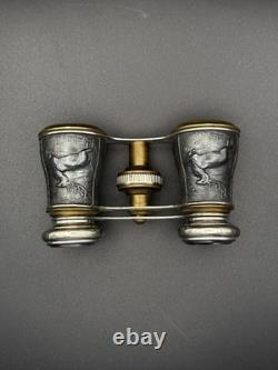 Vintage Chevalier Paris Opera Glasses Binoculars with Box Hunting Scene