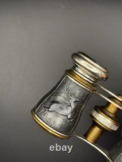 Vintage Chevalier Paris Opera Glasses Binoculars with Box Hunting Scene