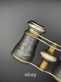 Vintage Chevalier Paris Opera Glasses Binoculars with Box Hunting Scene