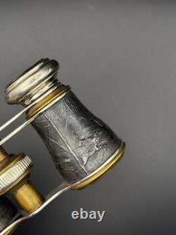 Vintage Chevalier Paris Opera Glasses Binoculars with Box Hunting Scene