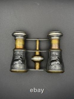 Vintage Chevalier Paris Opera Glasses Binoculars with Box Hunting Scene