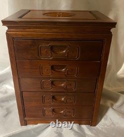 Vintage Chinese Carved 5-Drawer Rosewood Jewelry Chest Handmade Gorgeous