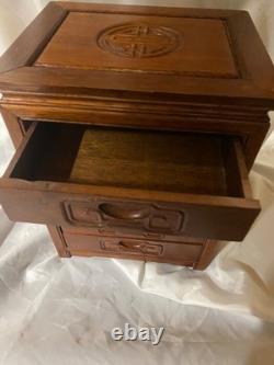 Vintage Chinese Carved 5-Drawer Rosewood Jewelry Chest Handmade Gorgeous