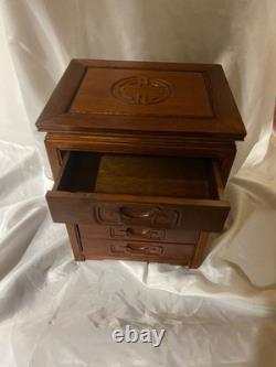 Vintage Chinese Carved 5-Drawer Rosewood Jewelry Chest Handmade Gorgeous
