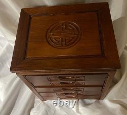 Vintage Chinese Carved 5-Drawer Rosewood Jewelry Chest Handmade Gorgeous