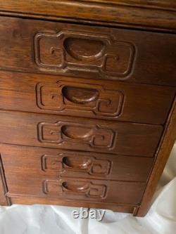 Vintage Chinese Carved 5-Drawer Rosewood Jewelry Chest Handmade Gorgeous