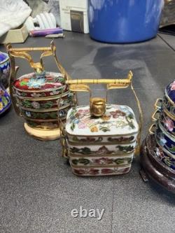 Vintage Chinese Cloisonne Enamel Brass Lot 5 Trinket Boxes Tea Pot Asian