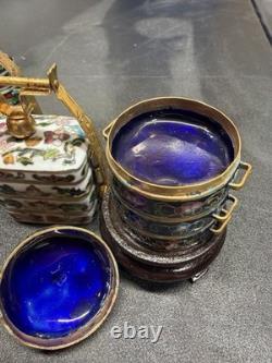 Vintage Chinese Cloisonne Enamel Brass Lot 5 Trinket Boxes Tea Pot Asian