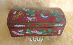 Vintage Chinese Enamel Cloisonne Box Red With Chrysanthemums 6 Long Ca 1950-70s