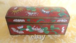 Vintage Chinese Enamel Cloisonne Box Red With Chrysanthemums 6 Long Ca 1950-70s