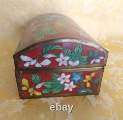 Vintage Chinese Enamel Cloisonne Box Red With Chrysanthemums 6 Long Ca 1950-70s