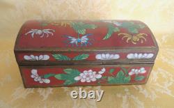 Vintage Chinese Enamel Cloisonne Box Red With Chrysanthemums 6 Long Ca 1950-70s