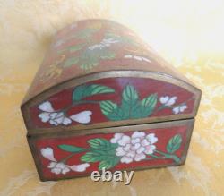 Vintage Chinese Enamel Cloisonne Box Red With Chrysanthemums 6 Long Ca 1950-70s