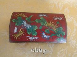 Vintage Chinese Enamel Cloisonne Box Red With Chrysanthemums 6 Long Ca 1950-70s