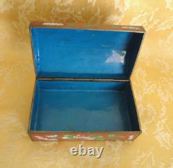 Vintage Chinese Enamel Cloisonne Box Red With Chrysanthemums 6 Long Ca 1950-70s