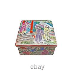Vintage Chinese Enamel Color Handpainted Scenery Square Trinket Box GB784