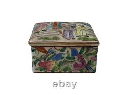 Vintage Chinese Enamel Color Handpainted Scenery Square Trinket Box GB784