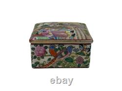 Vintage Chinese Enamel Color Handpainted Scenery Square Trinket Box GB784