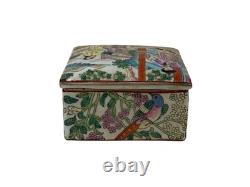 Vintage Chinese Enamel Color Handpainted Scenery Square Trinket Box GB784