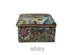 Vintage Chinese Enamel Color Handpainted Scenery Square Trinket Box GB784