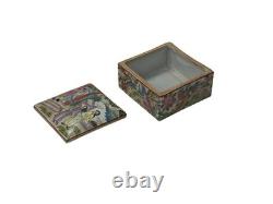 Vintage Chinese Enamel Color Handpainted Scenery Square Trinket Box GB784
