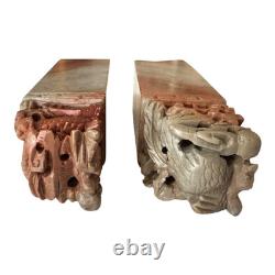 Vintage Chinese Hand Carved Soapstone Seal Stamp Pair in Box Dragon & Phoenix