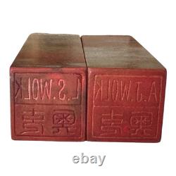 Vintage Chinese Hand Carved Soapstone Seal Stamp Pair in Box Dragon & Phoenix