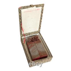 Vintage Chinese Hand Carved Soapstone Seal Stamp Pair in Box Dragon & Phoenix