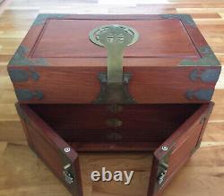 Vintage Chinese Huali wood 3 drawer withLock & Key Dressing Jewelry Box 13 7/8 L