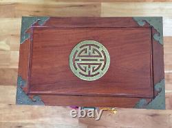 Vintage Chinese Huali wood 3 drawer withLock & Key Dressing Jewelry Box 13 7/8 L