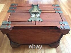 Vintage Chinese Huali wood 3 drawer withLock & Key Dressing Jewelry Box 13 7/8 L